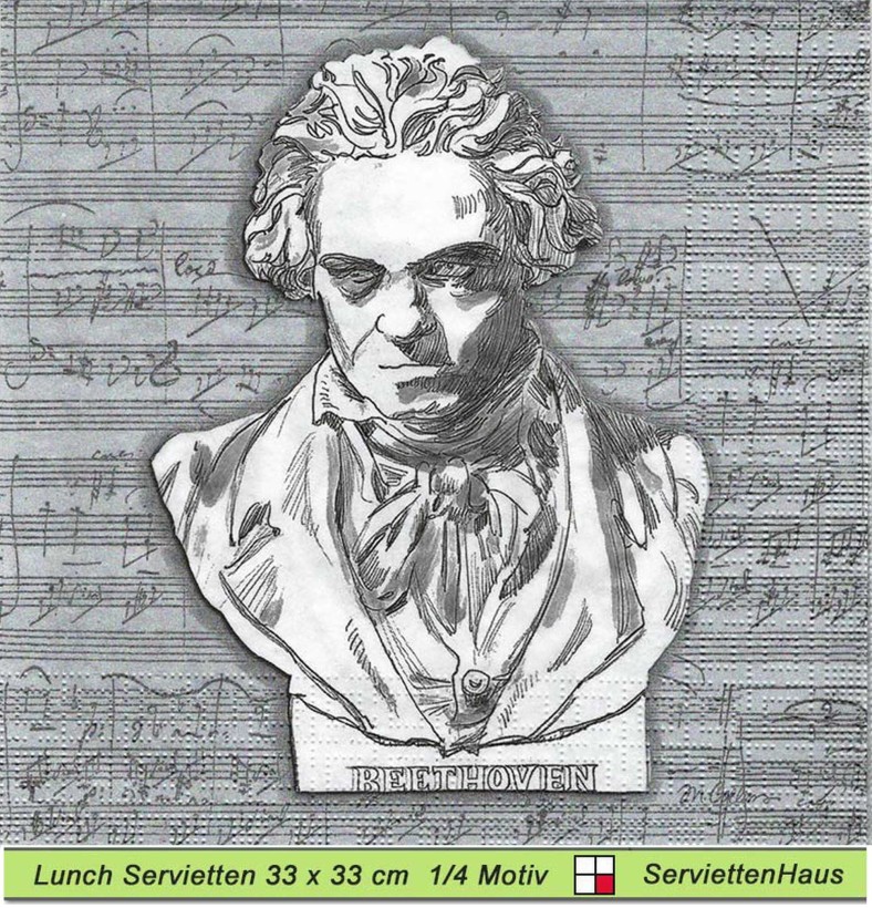 Beethoven Büste mit Noten - 1 Lunch Serviette